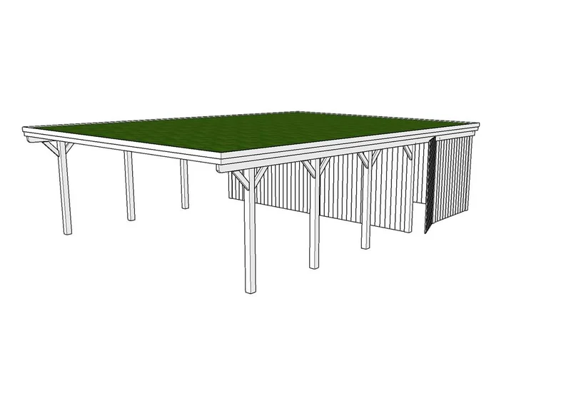 Gründach-Carport CLASSIC Holzblende mit Abstellraum (Verkleidung: Klassisches Duoprofil)