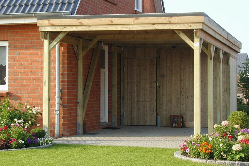 Einzel-Carport CLASSIC Holzblende mit Abstellraum (Verkleidung: Klassisches Duoprofil)