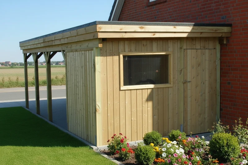 Einzel-Carport CLASSIC Holzblende mit Abstellraum (Verkleidung: Klassisches Duoprofil)
