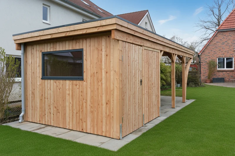 Einzel-Carport CLASSIC Holzblende mit Abstellraum (Verkleidung: Klassisches Duoprofil)