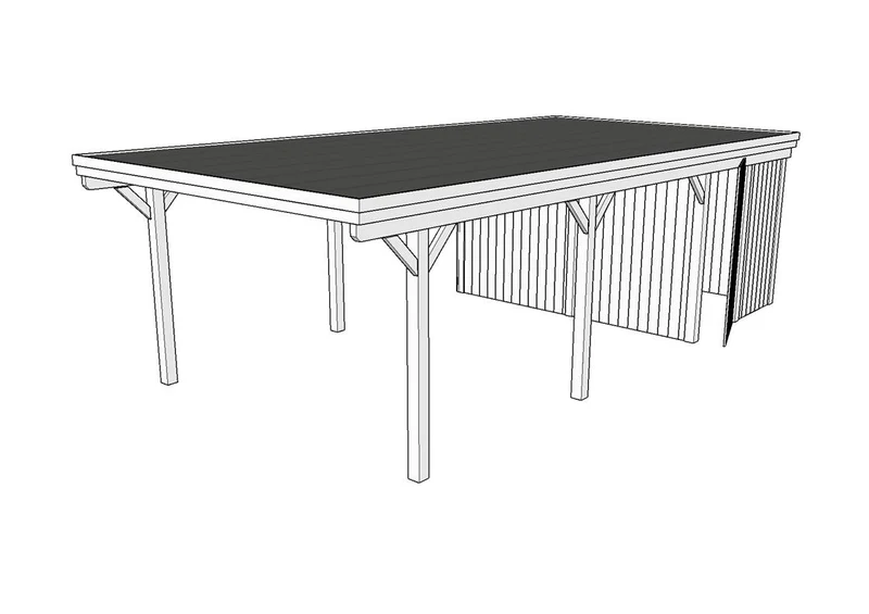 Einzel-Carport CLASSIC Holzblende mit Abstellraum (Verkleidung: Klassisches Duoprofil)