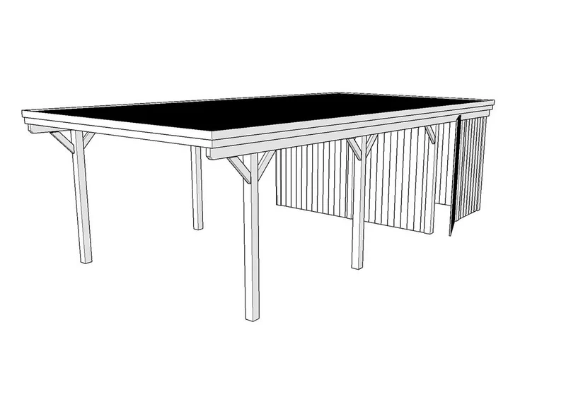 Einzel-Carport CLASSIC Holzblende mit Abstellraum (Verkleidung: Klassisches Duoprofil)