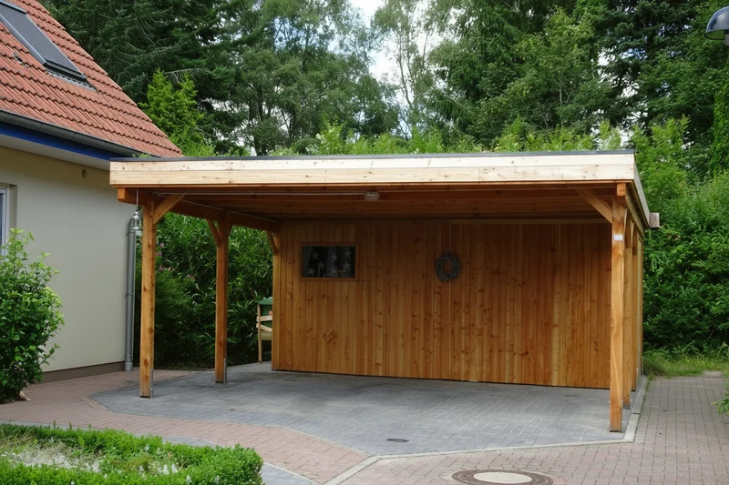 Doppelcarport CLASSIC Holzblende mit Abstellraum (Verkleidung: Klassisches Duoprofil)