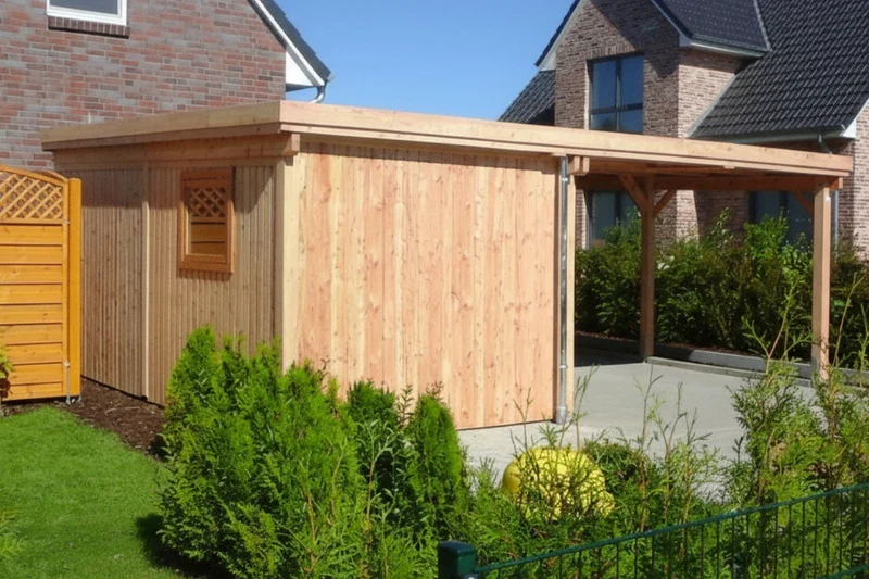 Doppelcarport CLASSIC Holzblende mit Abstellraum (Verkleidung: Klassisches Duoprofil)
