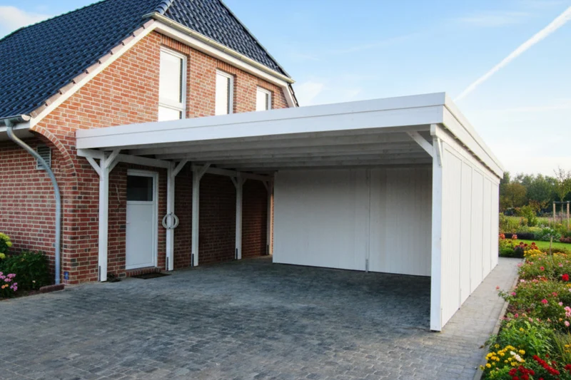 Doppelcarport CLASSIC Holzblende mit Abstellraum (Verkleidung: Klassisches Duoprofil)