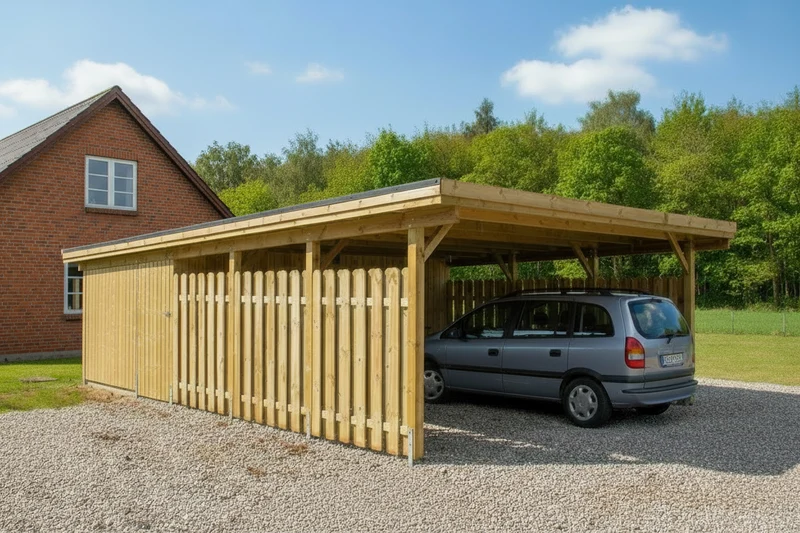 Doppelcarport CLASSIC Holzblende mit Abstellraum (Verkleidung: Klassisches Duoprofil)