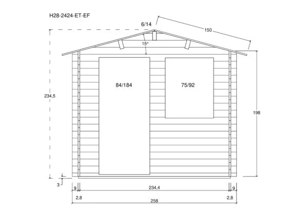 Holz-Gartenhaus / Gerätehaus H28-24XX-ET-EF
