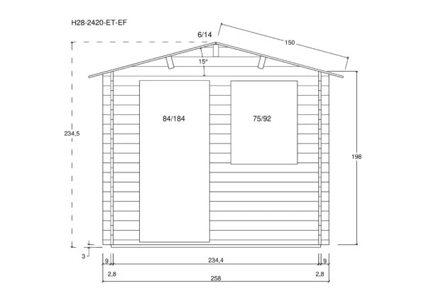 Holz-Gartenhaus / Gerätehaus H28-24XX-ET-EF