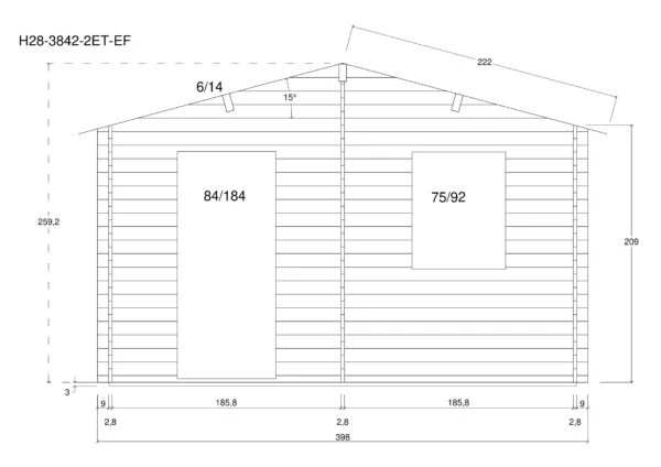 Holz-Gartenhaus / Gerätehaus H28-3842-2ET-EF