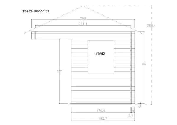 Holz-Gartenhaus TS-H28-2828-5P-DT