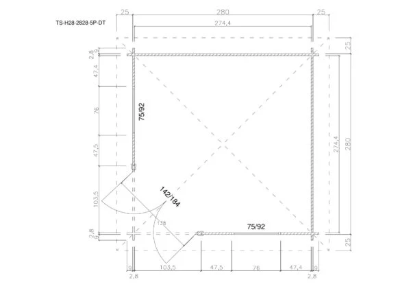 Holz-Gartenhaus TS-H28-2828-5P-DT