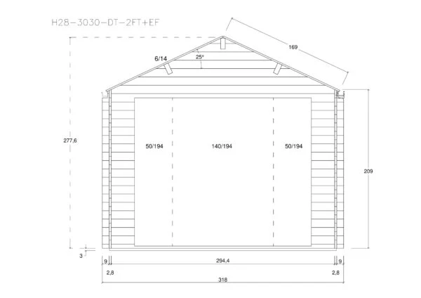 Holz-Gartenhaus Bestseller H28-3030-DT-2FT-EF