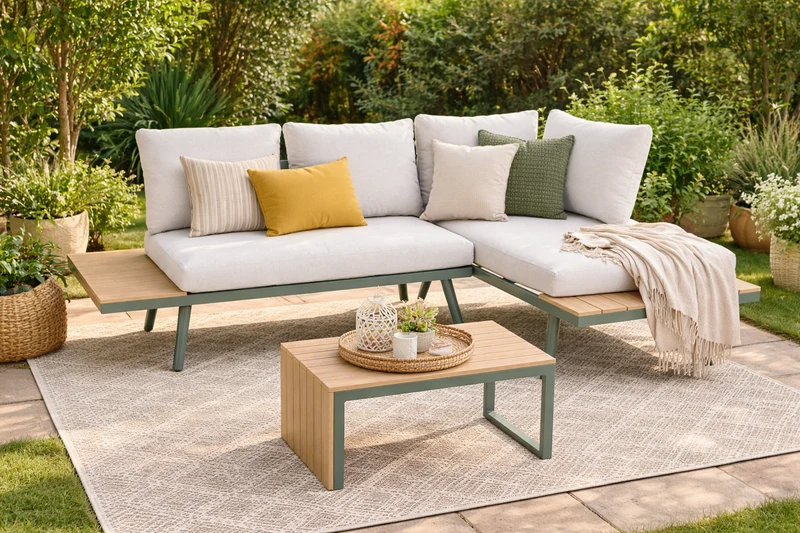Garden Impressions Forro loungeset - stone green - natural teak look Vironwood - desert taupe