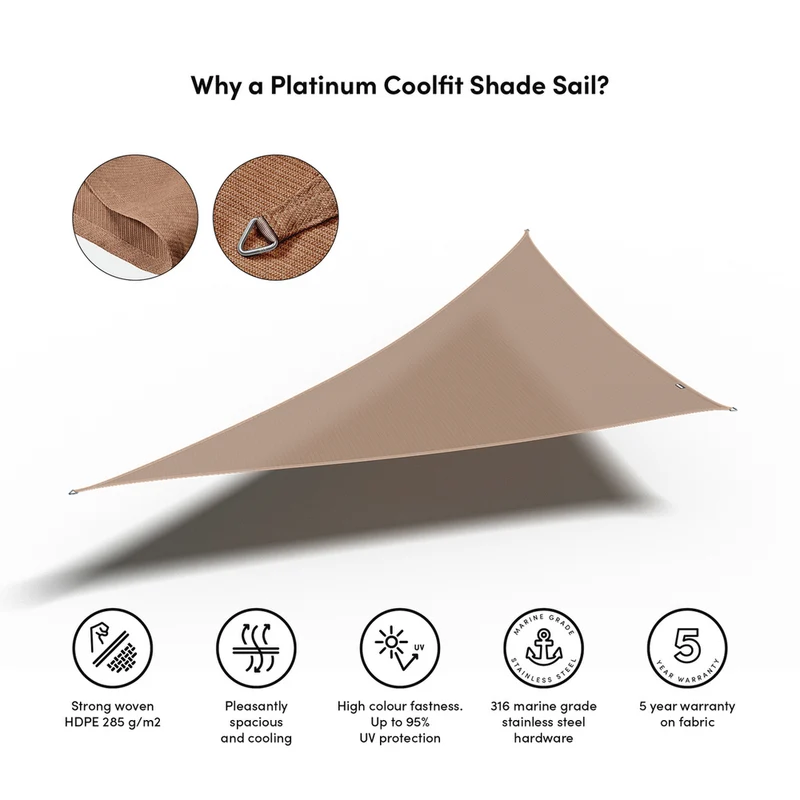 Platinum Sun & Shade Coolfit schaduwdoek driehoek 90°, 710x500x500cm, Zand