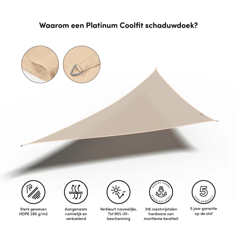 Platinum Sun & Shade Coolfit schaduwdoek driehoek 90°, 570x400x400cm, Ecru Wit