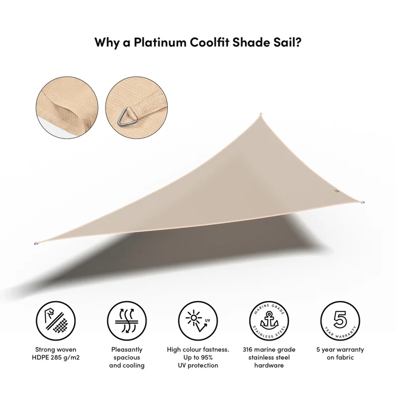 Platinum Sun & Shade Coolfit schaduwdoek driehoek 90°, 570x400x400cm, Ecru Wit