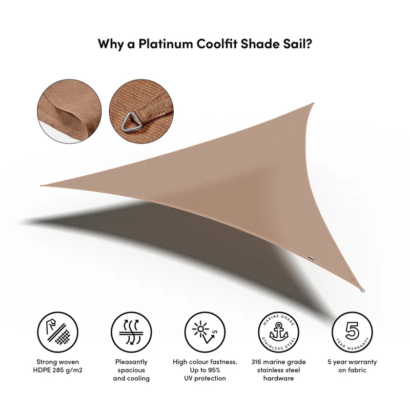 Platinum Sun & Shade Coolfit schaduwdoek driehoek, 500x500x500cm, Zand