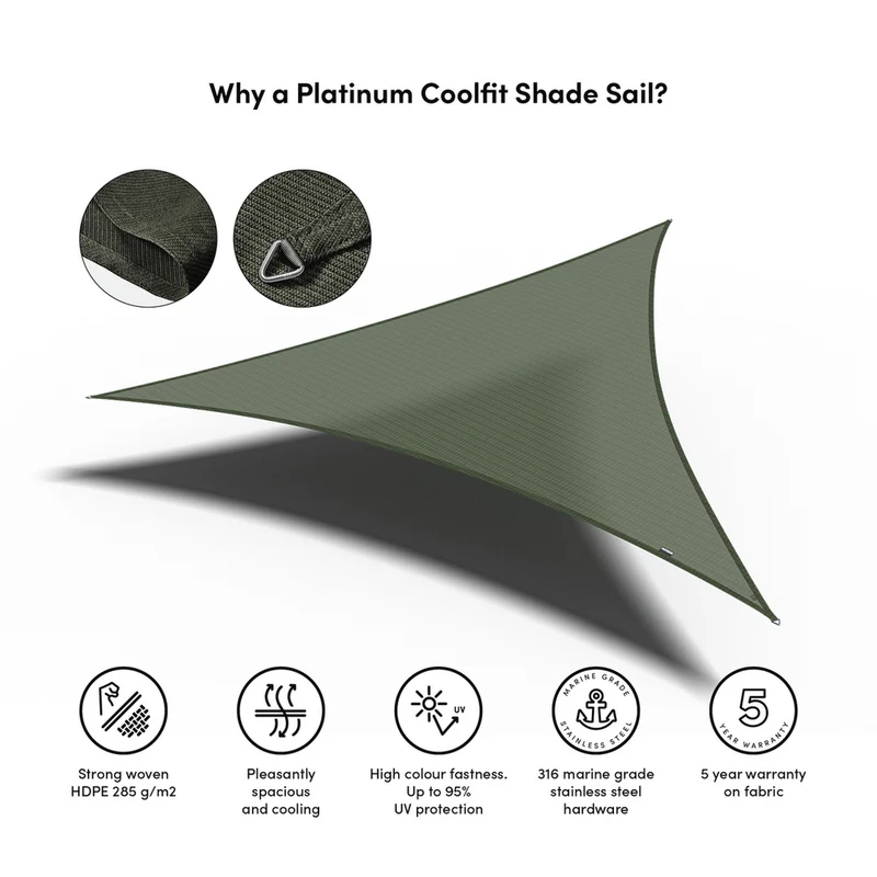 Platinum Sun & Shade Coolfit schaduwdoek driehoek, 360x360x360cm, Olijf