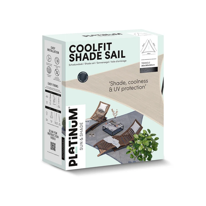Platinum Sun & Shade Coolfit schaduwdoek driehoek, 360x360x360cm, Olijf