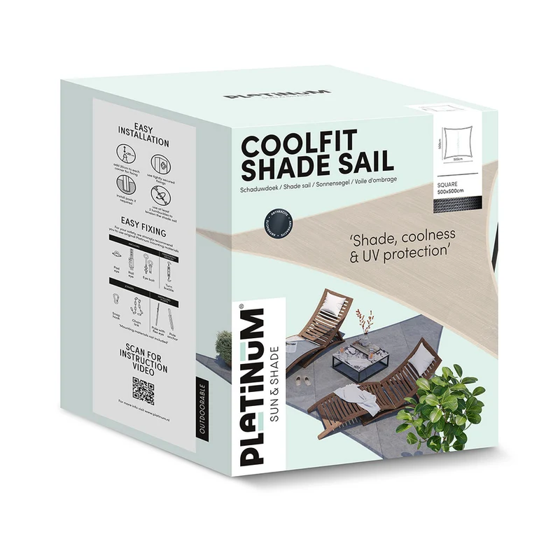 Platinum Sun & Shade Coolfit schaduwdoek vierkant, 500x500cm, Greige