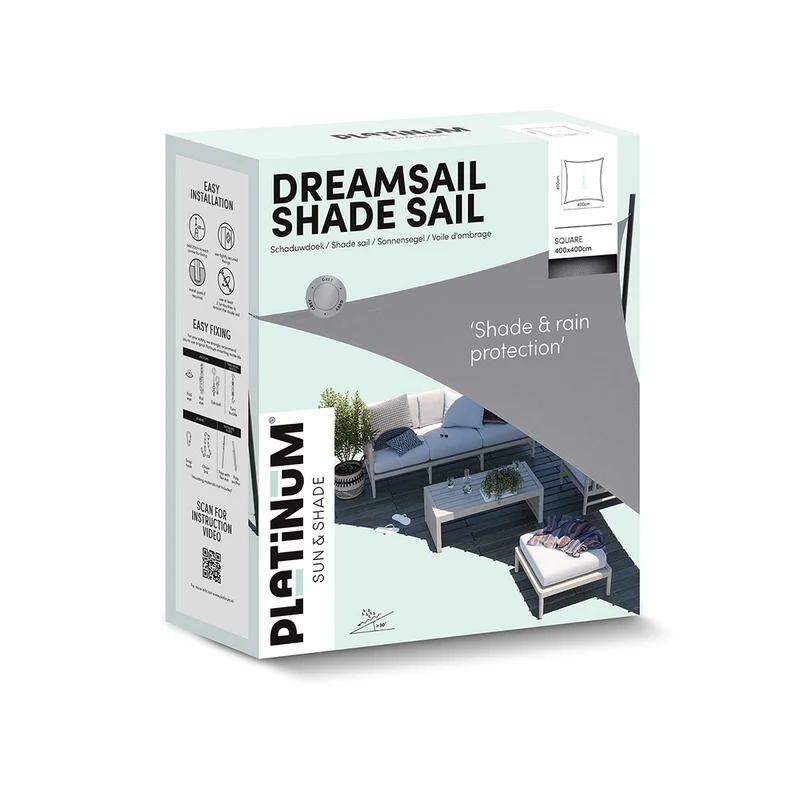 Platinum Sun & Shade Dreamsail schaduwdoek vierkant, 400x400cm, Grijs