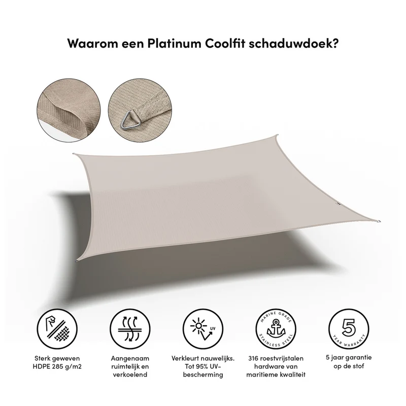 Platinum Sun & Shade Coolfit schaduwdoek vierkant, 360x360cm, Greige