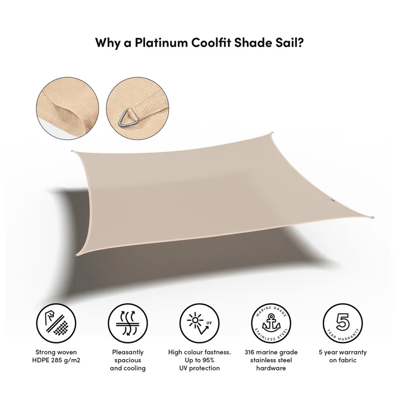 Platinum Sun & Shade Coolfit schaduwdoek vierkant, 360x360cm, Ecru Wit