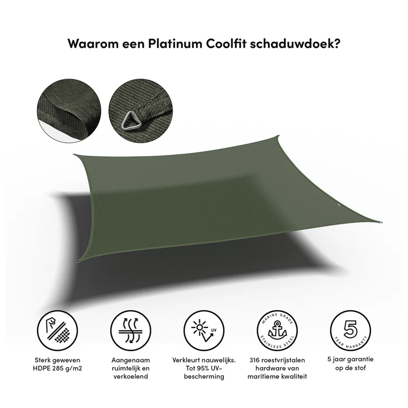Platinum Sun & Shade Coolfit schaduwdoek vierkant, 360x360cm, Olijf
