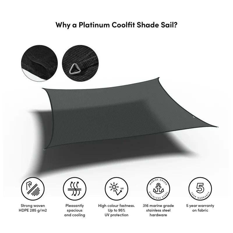 Platinum Sun & Shade Coolfit schaduwdoek vierkant, 360x360cm, Zwart