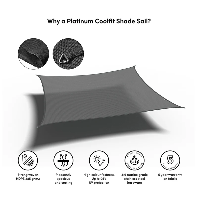 Platinum Sun & Shade Coolfit schaduwdoek vierkant, 360x360cm, Antraciet