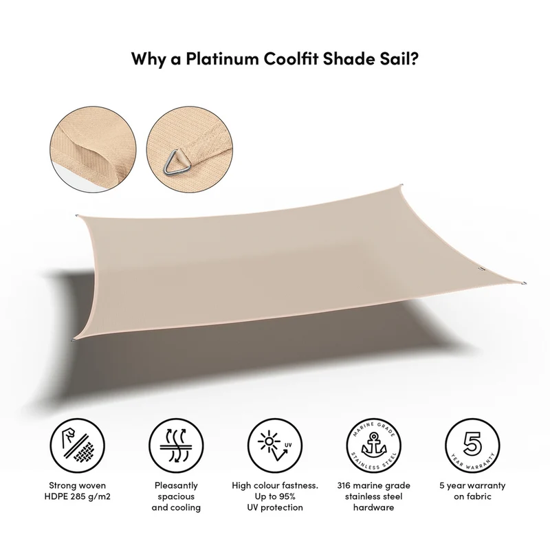 Platinum Sun & Shade Coolfit schaduwdoek rechthoek, 500x300cm, Ecru wit