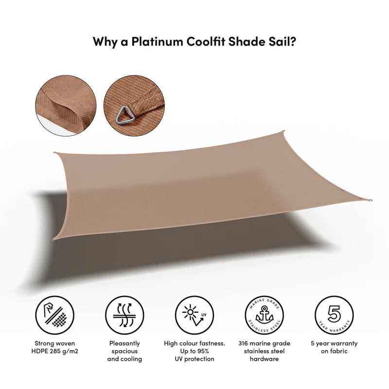 Platinum Sun & Shade Coolfit schaduwdoek rechthoek, 500x300cm, Zand