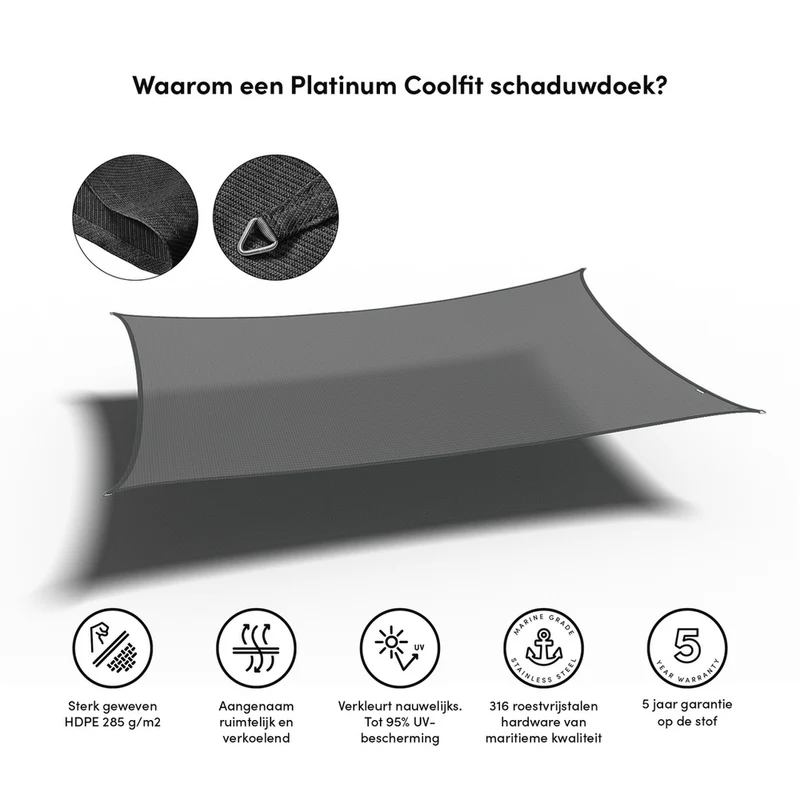 Platinum Sun & Shade Coolfit schaduwdoek rechthoek, 500x300cm, Antraciet