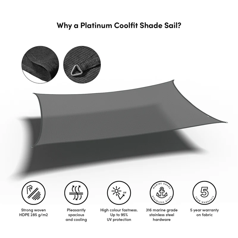 Platinum Sun & Shade Coolfit schaduwdoek rechthoek, 500x300cm, Antraciet