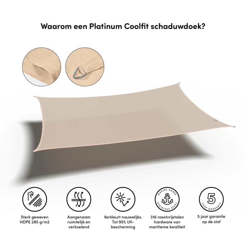 Platinum Sun & Shade Coolfit schaduwdoek rechthoek, 400x300cm, Ecru wit