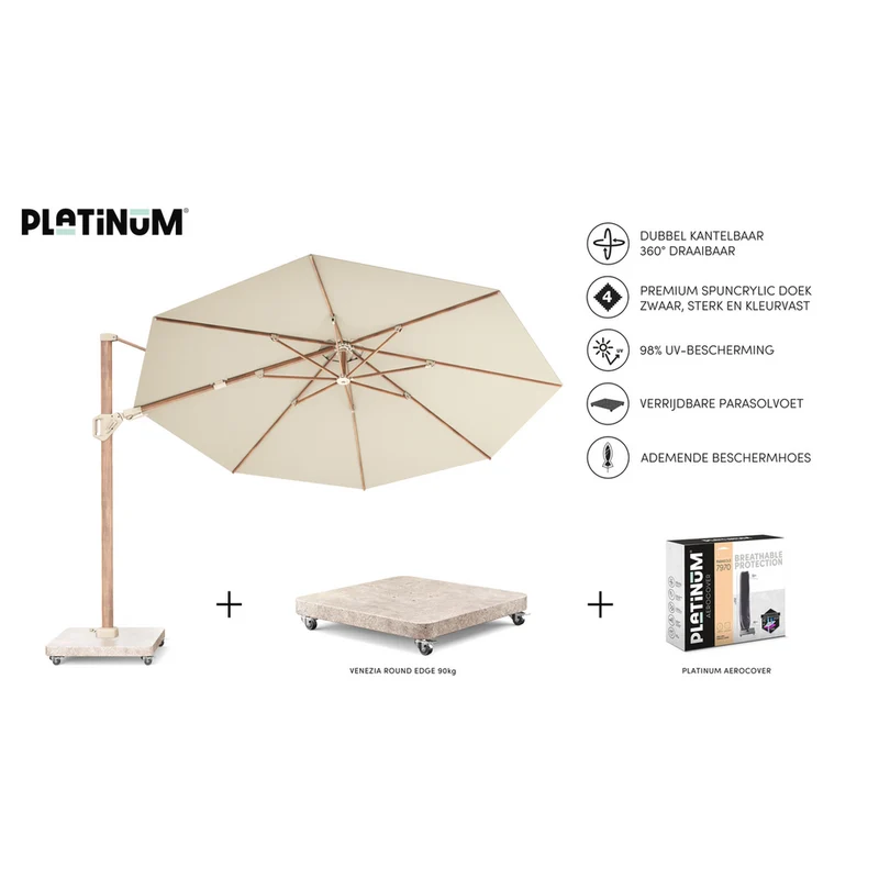 Platinum Sun & Shade zweefparasol Challenger T² premium Teak look ø350 Champagne