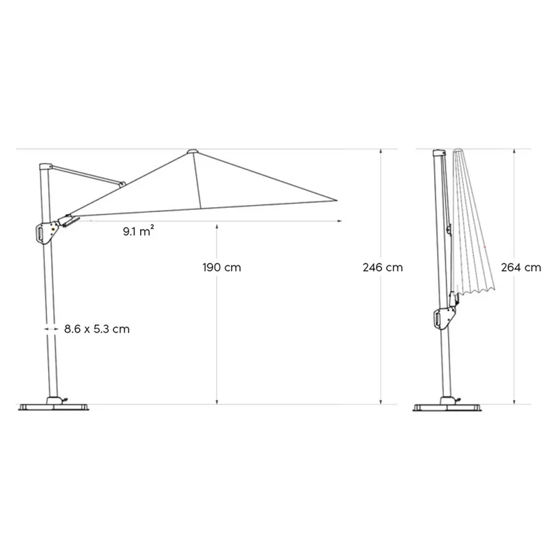 Platinum Sun & Shade zweefparasol Challenger T² premium 350x260 Jet Black