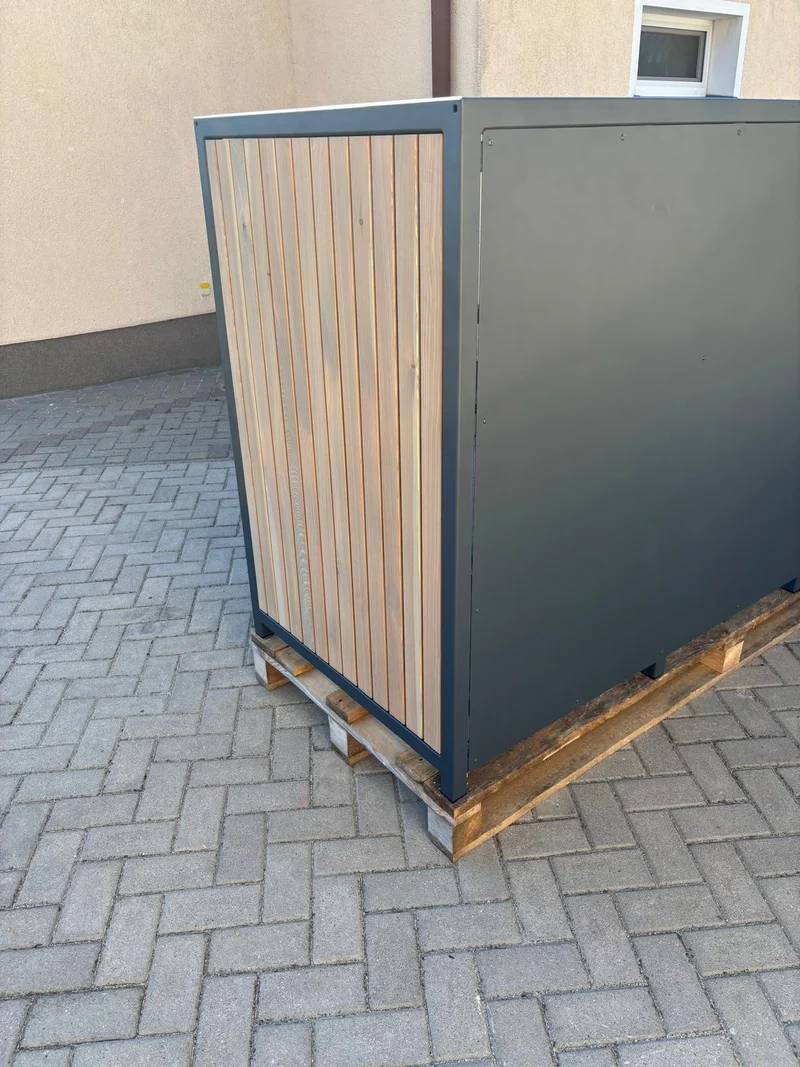 PREMIUM Holz 3er Mülltonnenbox Sand Stone - Zaunintegration
