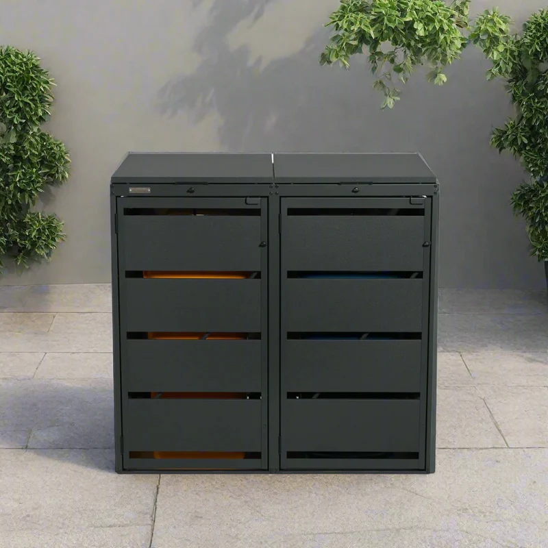 OBOX 2er Mülltonnenbox mit Klappdach