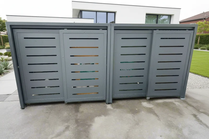 PREMIUM Metall 4er Mülltonnenbox mit Schiebetüren