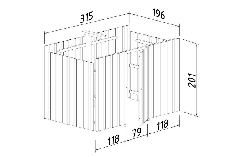 Palmako Anbauschuppen für Einzelcarport Karl 360 x 762 cm