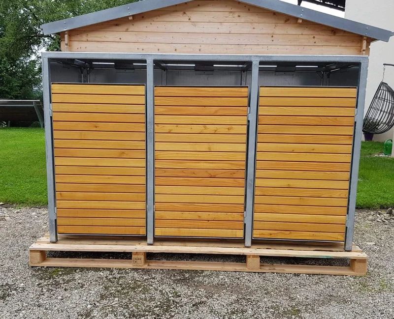 PREMIUM Zink Mülltonnenbox mit Holztüren