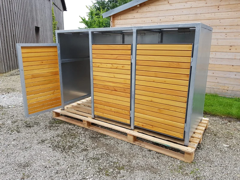 PREMIUM Zink Mülltonnenbox mit Holztüren