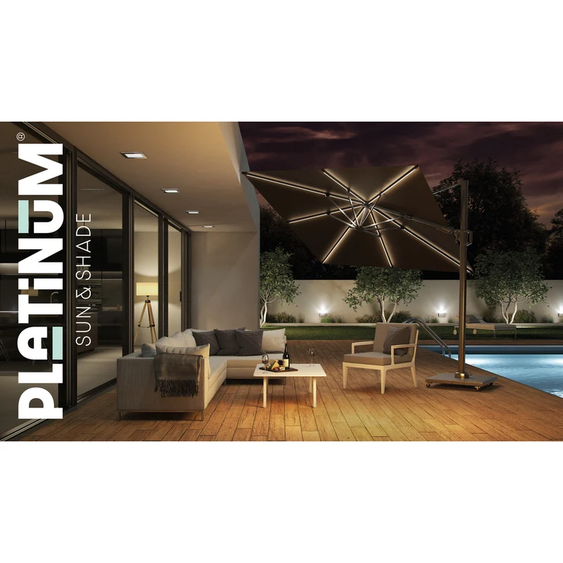 Platinum Sun & Shade zweefparasol Challenger T² Glow 300x300 lichtgrijs
