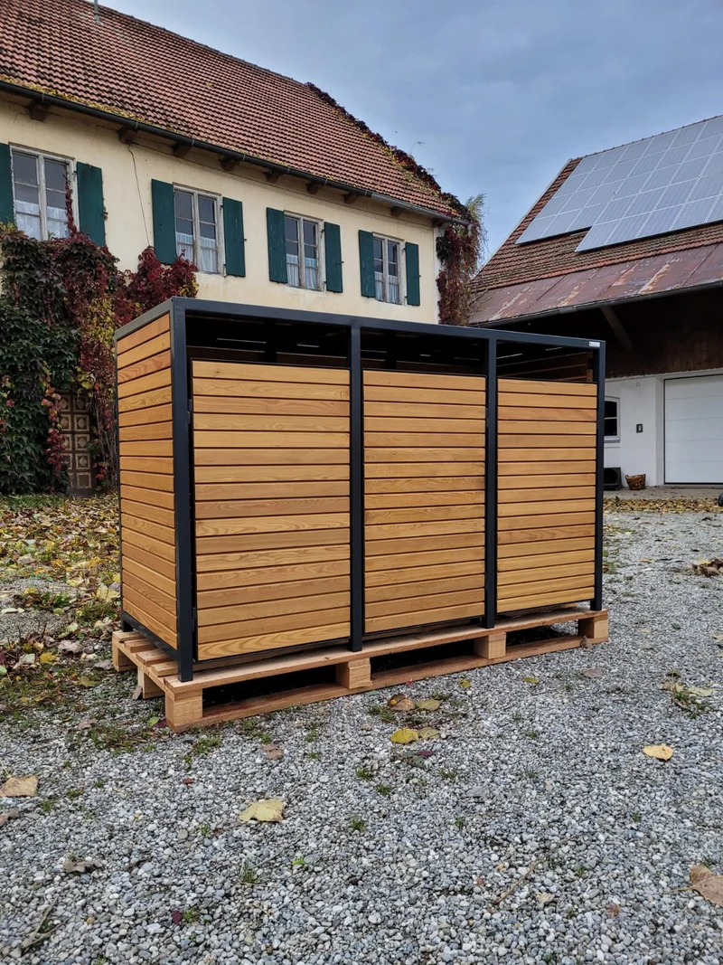 PREMIUM Holz 3er Mülltonnenbox mit Korpus in Rhombus