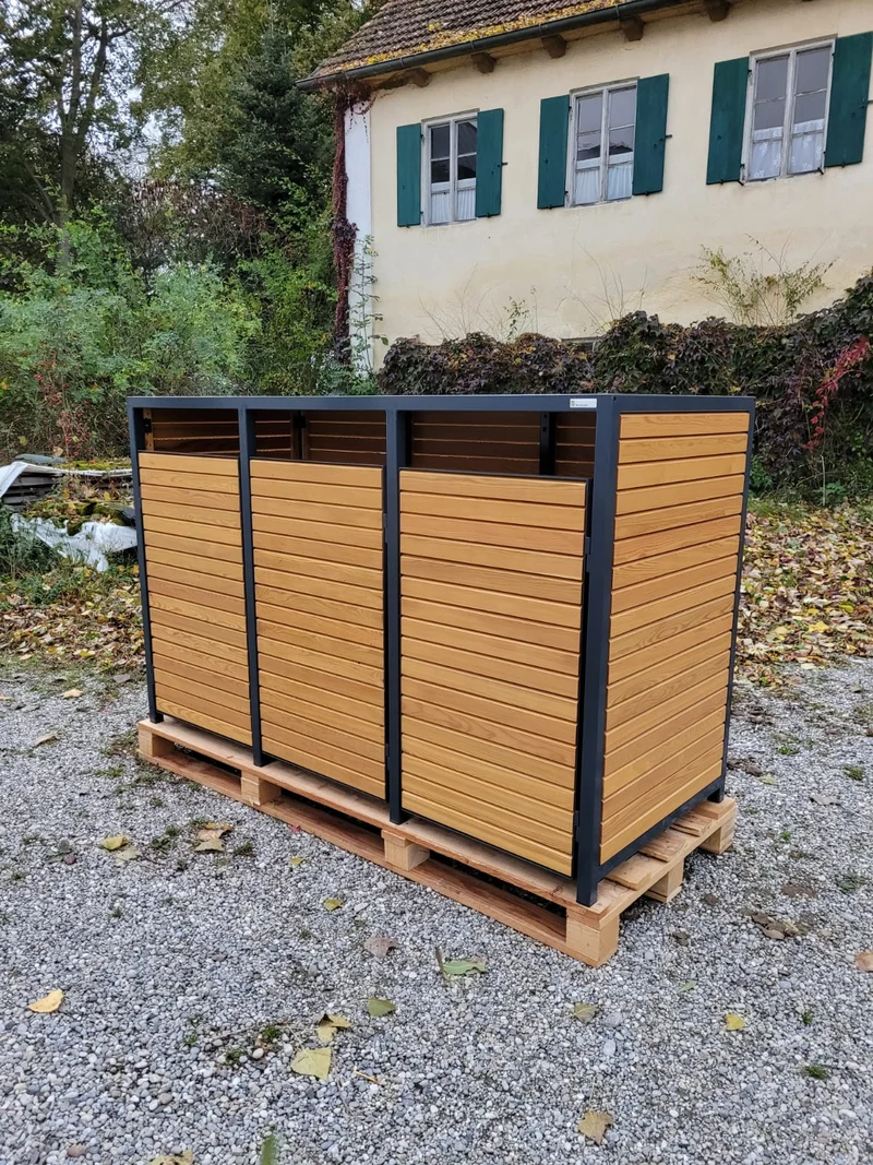 PREMIUM Holz 3er Mülltonnenbox mit Korpus in Rhombus