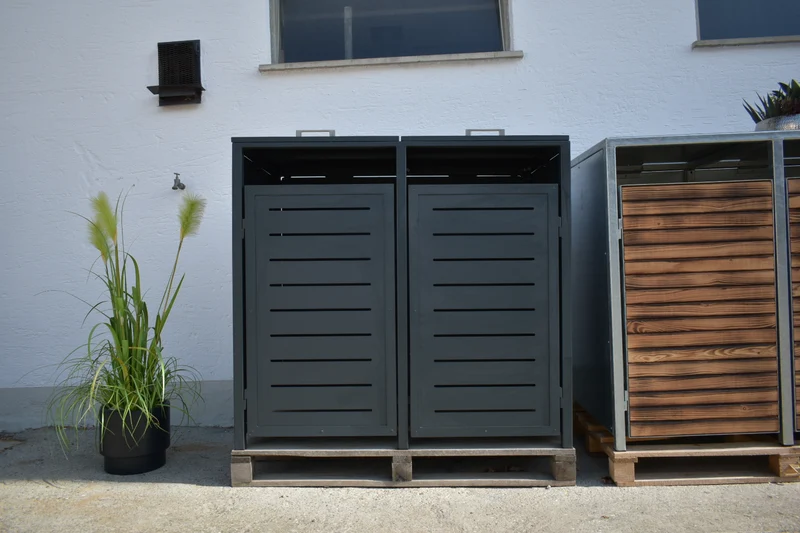 PREMIUM Metall 2er Mülltonnenbox mit Klappdach