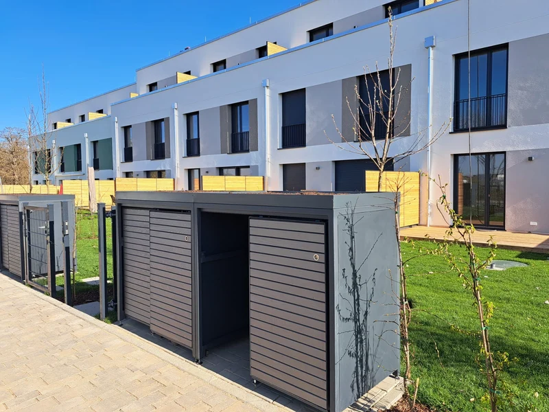 PREMIUM Holz 4er Mülltonnenbox mit Schiebetüren