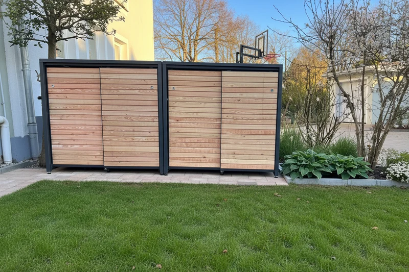 PREMIUM Holz 4er Mülltonnenbox mit Schiebetüren