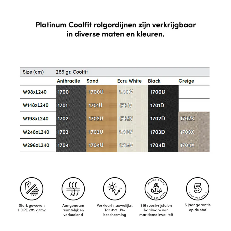 Platinum Sun & Shade Coolfit rolgordijn, B248xL240cm, Zwart